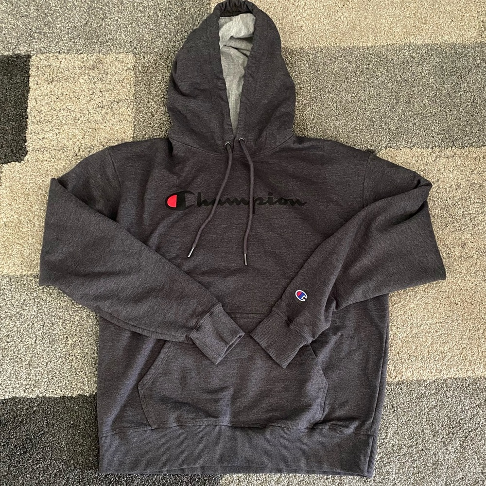 Champion Mens Pullover Sweatshirt Hoodie Dark Gray Large